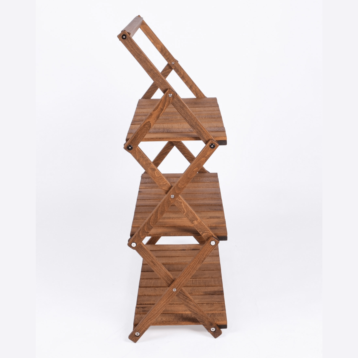 Bag The Joy Ahşap Kamp Rafı Katlanabilir 3 Katlı Portatif Bahçe ve Karavan Düzenleyici - Kahverengi - Görsel 4