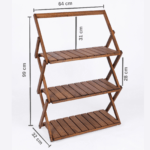 Bag The Joy Ahşap Kamp Rafı Katlanabilir 3 Katlı Portatif Bahçe ve Karavan Düzenleyici - Kahverengi - Görsel 3