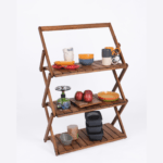 Bag The Joy Ahşap Kamp Rafı Katlanabilir 3 Katlı Portatif Bahçe ve Karavan Düzenleyici - Kahverengi