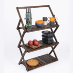 Bag The Joy Ahşap Kamp Rafı Katlanabilir 3 Katlı Portatif Bahçe ve Karavan Düzenleyici - Antrasit