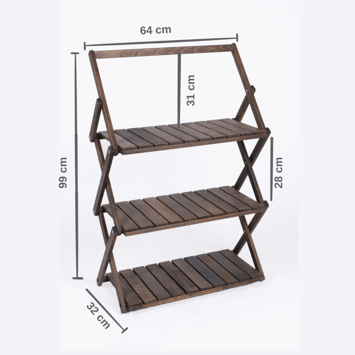 Bag The Joy Ahşap Kamp Rafı Katlanabilir 3 Katlı Portatif Bahçe ve Karavan Düzenleyici - Antrasit - Görsel 3