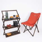 Bag The Joy Ahşap Kamp Rafı Katlanabilir 3 Katlı Portatif Bahçe ve Karavan Düzenleyici - Antrasit - Görsel 10