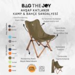 BAG THE JOY KATLANIR AHŞAP KAMP SANDALYESİ – KAHVERENGİ İSKELET - HAKİ KILIF - Görsel 6