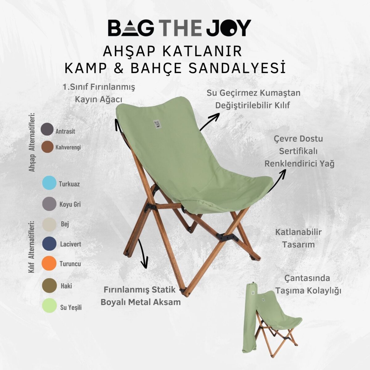 BAG THE JOY AHŞAP KATLANIR MASA SANDALYE SETİ – KAHVERENGİ – SU YEŞİLİ – 60*60*55cm - Görsel 13