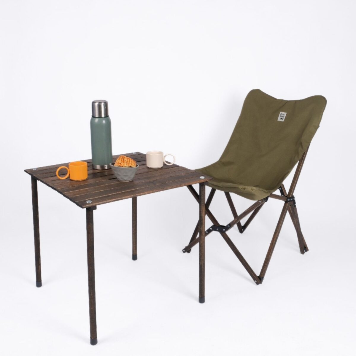 BAG THE JOY KATLANIR AHŞAP KAMP SANDALYESİ – ANTRASİT İSKELET - HAKİ KILIF - Görsel 7