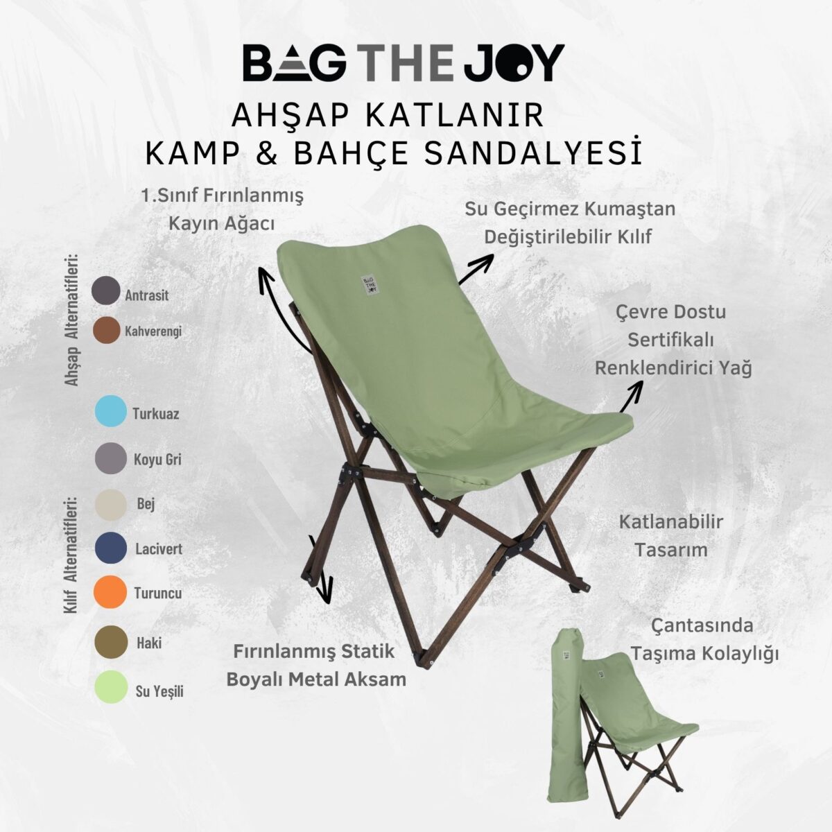 BAG THE JOY AHŞAP KATLANIR MASA SANDALYE SETİ – ANTRASİT – SU YEŞİLİ – 70*70*55cm - Görsel 12
