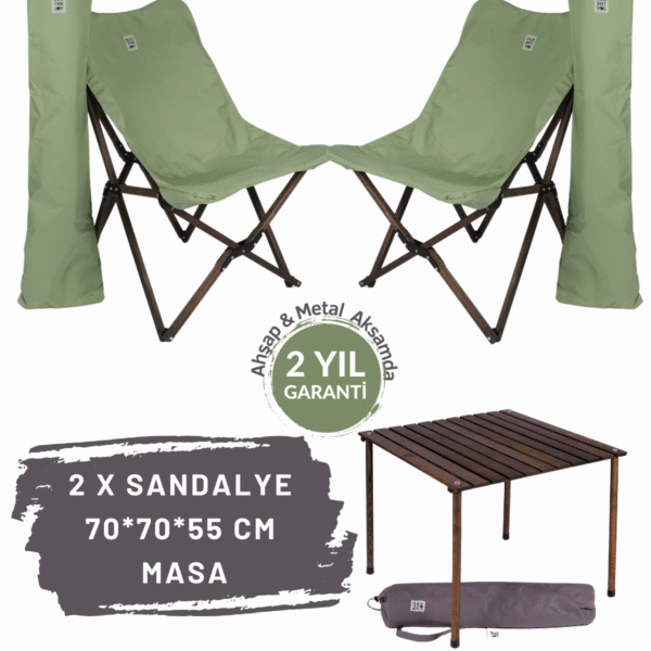 BAG THE JOY AHŞAP KATLANIR MASA SANDALYE SETİ – ANTRASİT – SU YEŞİLİ – 70*70*55cm