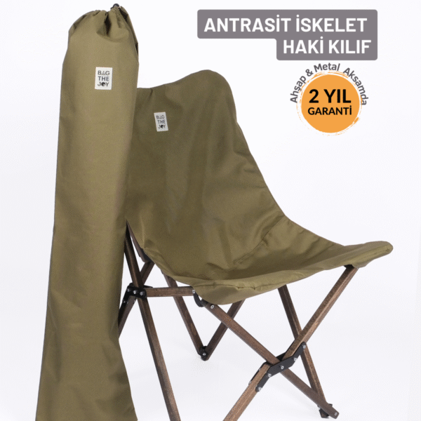 BAG THE JOY KATLANIR AHŞAP KAMP SANDALYESİ – ANTRASİT İSKELET - HAKİ KILIF