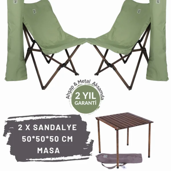 BAG THE JOY AHŞAP KATLANIR MASA SANDALYE SETİ – ANTRASİT – SU YEŞİLİ – 50*50*50cm