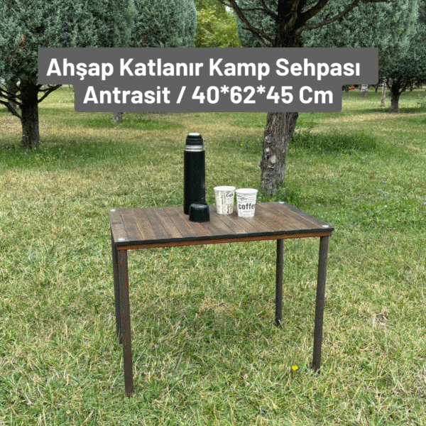 Leftover Serisi Ahşap Rulo Katlanır Kamp Sehpası - Antrasit (ÇANTALI)