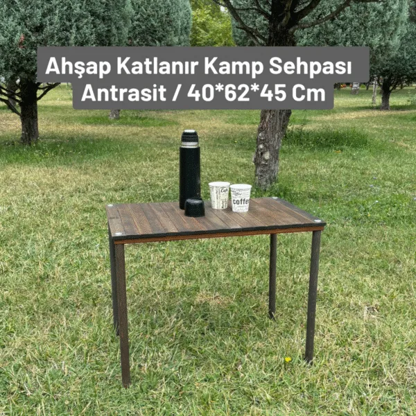 Leftover Serisi Ahşap Rulo Katlanır Kamp Sehpası - Antrasit (ÇANTALI)