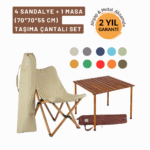 Bag The Joy Ahşap Katlanır Kamp Masa Sandalye Seti 70x70x55 cm | Çantalı | Aile