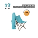 Bag The Joy Kids Ahşap Katlanır Kamp Sandalyesi |Bahçe, Piknik, Balkon |Çantalı - Antrasit -Turkuaz