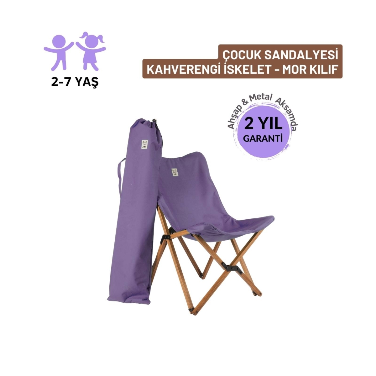 Bag The Joy Kids Ahşap Katlanır Kamp Sandalyesi |Bahçe, Piknik, Balkon |Çantalı - Mor - Görsel 2