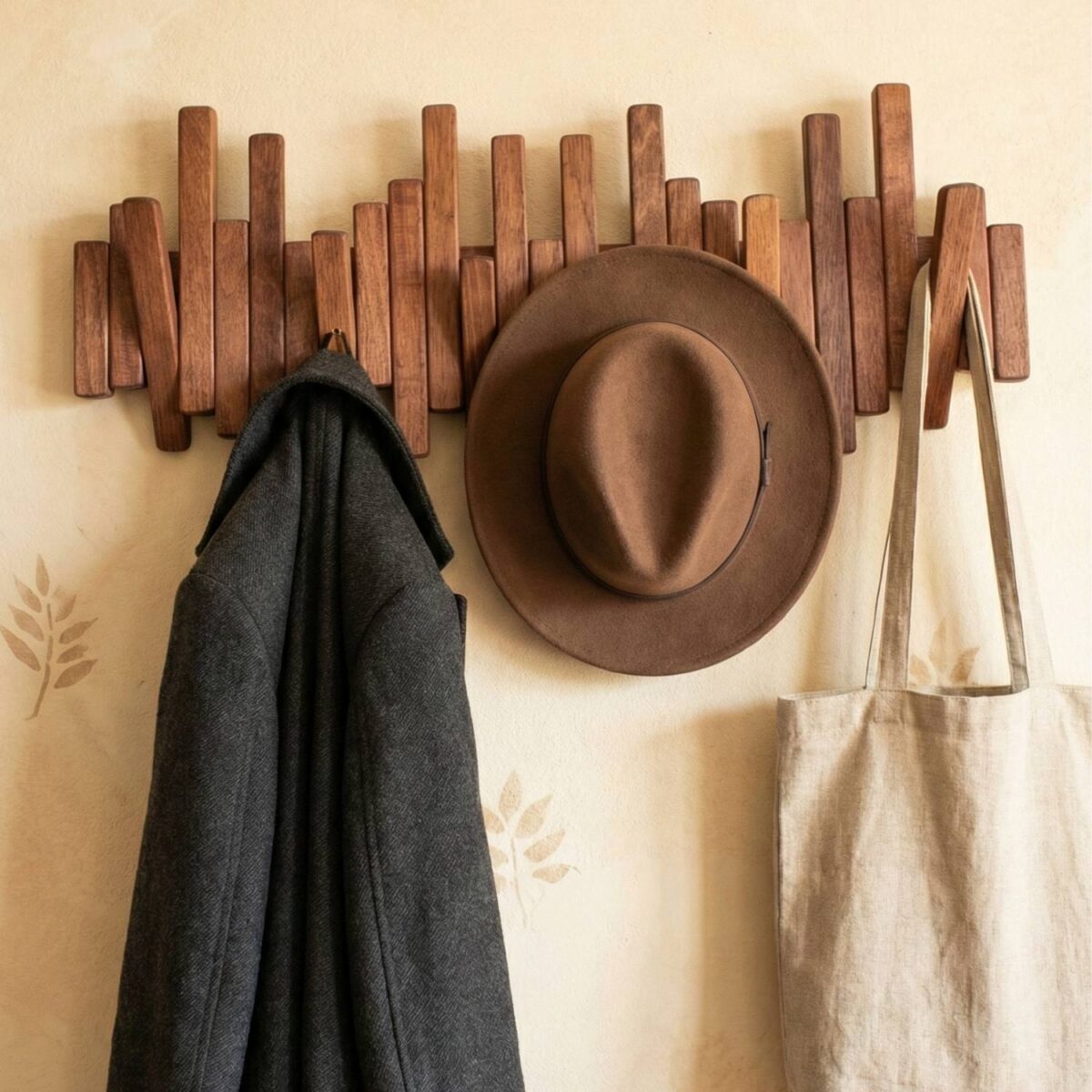 Leftover Masif Kayın Ahşap Piyano Askılık - Kahverengi | 6'lı Açılır Kapanır Duvar Askısı - Görsel 4